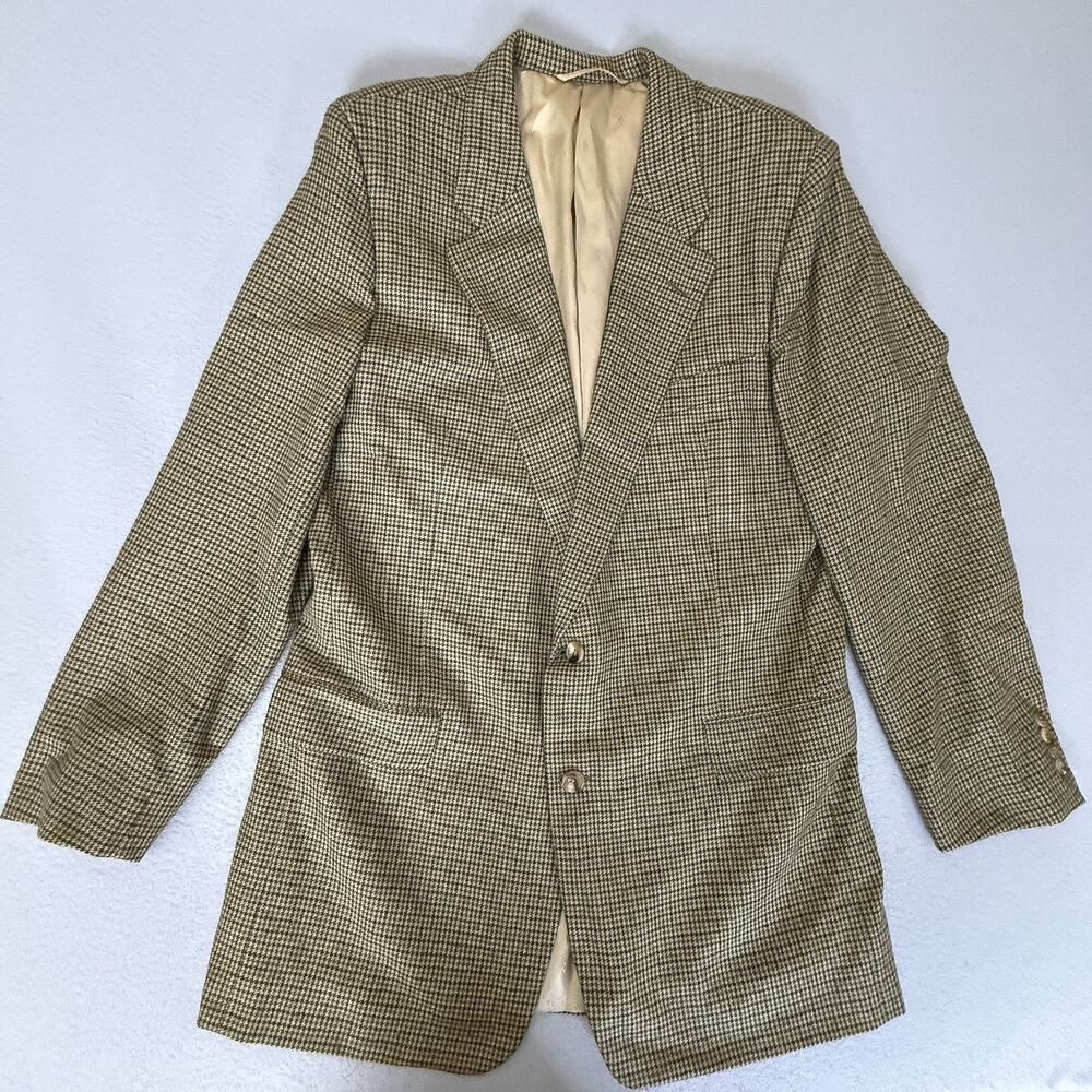Vintage Hickey Freeman Canterbury Wool Cashmere Houndstooth Blazer 45 XLG